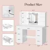 YESHOMY Vanity Desk with Mirror, Power Outlet and 10 Lights, Makeup Table with 7 Drawers, 3 Color Modes Available for Bedroom, Light White YESHOMY