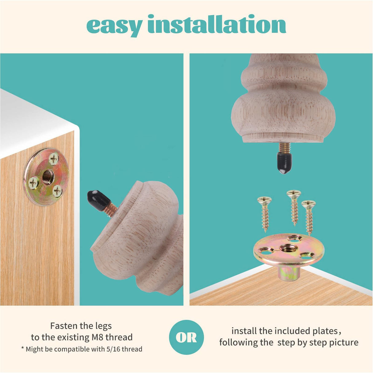 Txcucc 2 Inch Wooden Unfinished Bun Feet for Dresser Legs Couch Sofa Cabinet Ottoman DIY Replacement Wood Furniture Legs Set of 4 M8 Bolt Screw in (2”) Txcucc