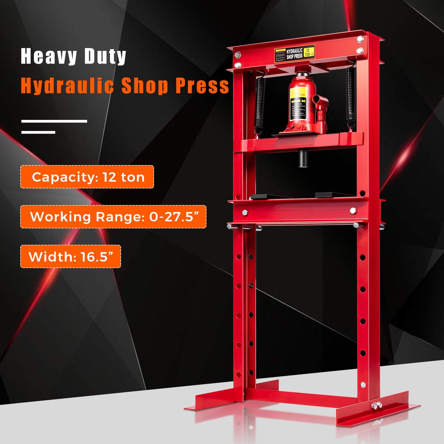 Goplus 12 Ton Hydraulic Shop Floor Press, Steel H-Frame Shop Press with Steel Plates Adjustable Working Table, Floor Stand Jack for Gears and Bearings - WoodArtSupply