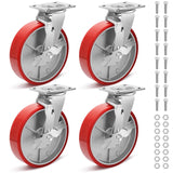 Nefish 8 Inch Heavy Duty Industrial Grade Casters Wheels, Aluminum Core PU Castor Set of 4, Durable Plate Swivel Casters with Brake 6000 LBS, Anti-Corrosion Wheels for Industrial, Equipment Nefish