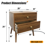 Wooden Nightstand with Wireless Charging and LED Light - 20" W x 14" D x 24" H Mid Century Modern Walnut Nightstand with Charging Station, Large Bedside Table with Storage Drawers, Outlet on Top Caredear