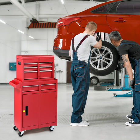 Winado 4-Drawer Rolling Tool Chest with Wheels & Lock, Tool Box with Large Storage Cabinet and Adjustable Shelf, Removable Portable Top Box for Garage, Warehouse, Factory (Red) Winado