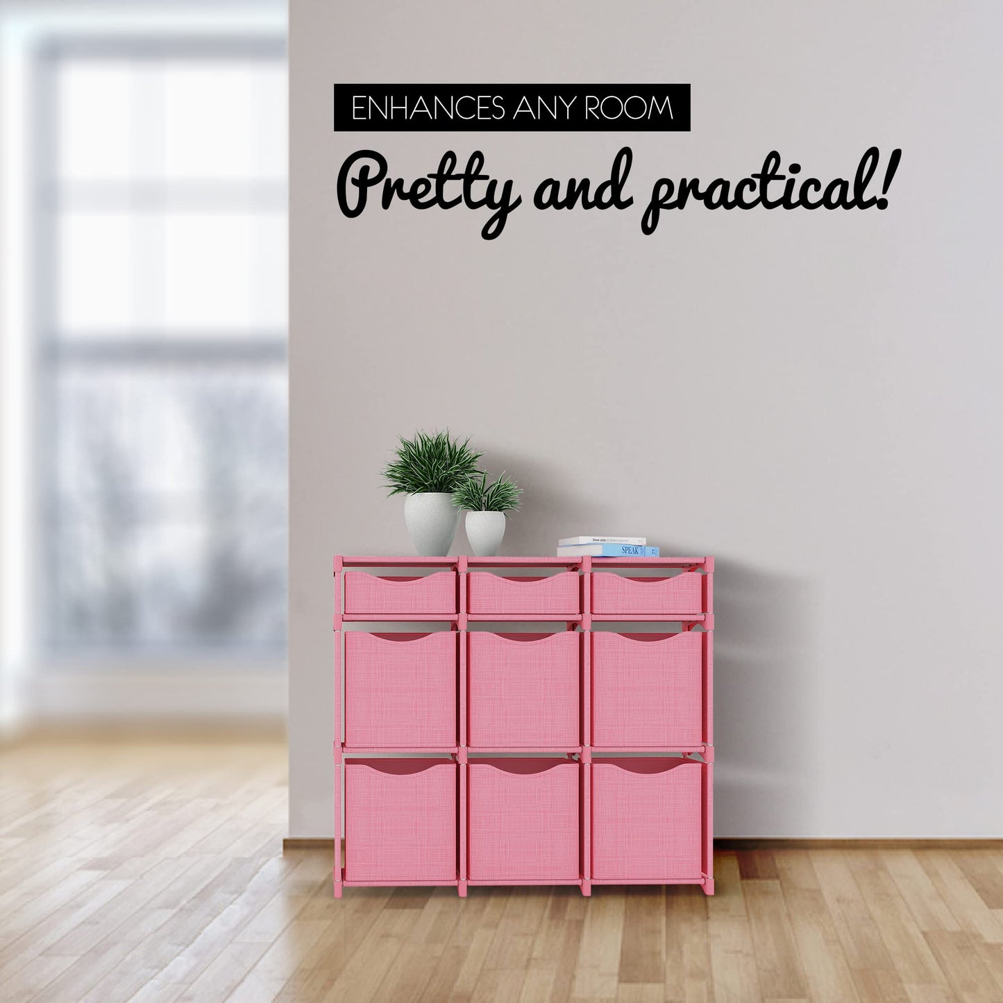 9 Cube Closet Organizers And Storage | Includes All Storage Cube Bins | Easy To Assemble Closet Storage Unit With Drawers | Room Organizer For Clothes, Baby Closet Bedroom, Playroom, Dorm (Pink)