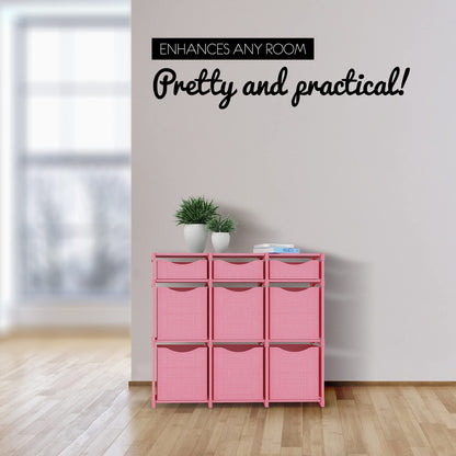 9 Cube Closet Organizers And Storage | Includes All Storage Cube Bins | Easy To Assemble Closet Storage Unit With Drawers | Room Organizer For Clothes, Baby Closet Bedroom, Playroom, Dorm (Pink)