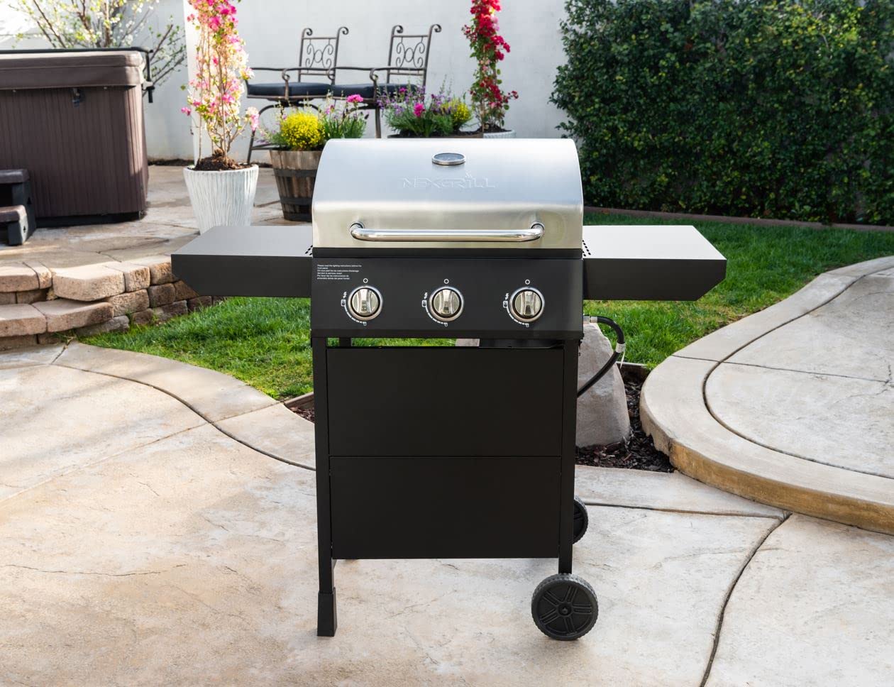 Megamaster 3-Burner Propane Gas Grill with Side Tables, 27,000BTUs, Stainless Steel Lid, Spacious 429 SQ. In. Cooking Space, BBQ Grill for Outdoor Cooking, Patios, Parties, and More - 720-1012