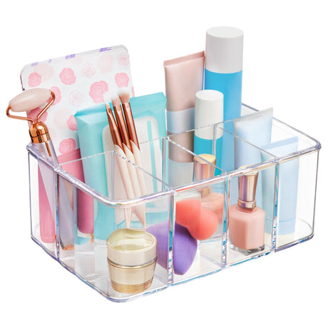 STORi 5-Compartment Clear Plastic Organizer | Rectangular Divided Makeup and Vanity Storage Bin and Office Desk Caddy | Scalloped Wall Design | Made in USA STORi
