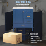 30" Bathroom Vanity with Sink, 30 Inch Bathroom Vanity with Top, 3 Drawers and 1 Soft Closing Door, Modern Bathroom Vanity with Sink 30 Inch for Bathroom (Blue) Mirightone