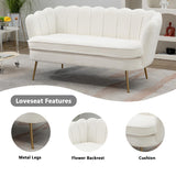 Anwick 59" Small Modern Chenille Loveseat Sofa, 2-Seater Sofa with Gold Metal Legs, Small Couch with Flower Shaped Back for Living Room Bedroom Office (Ivory) Anwick
