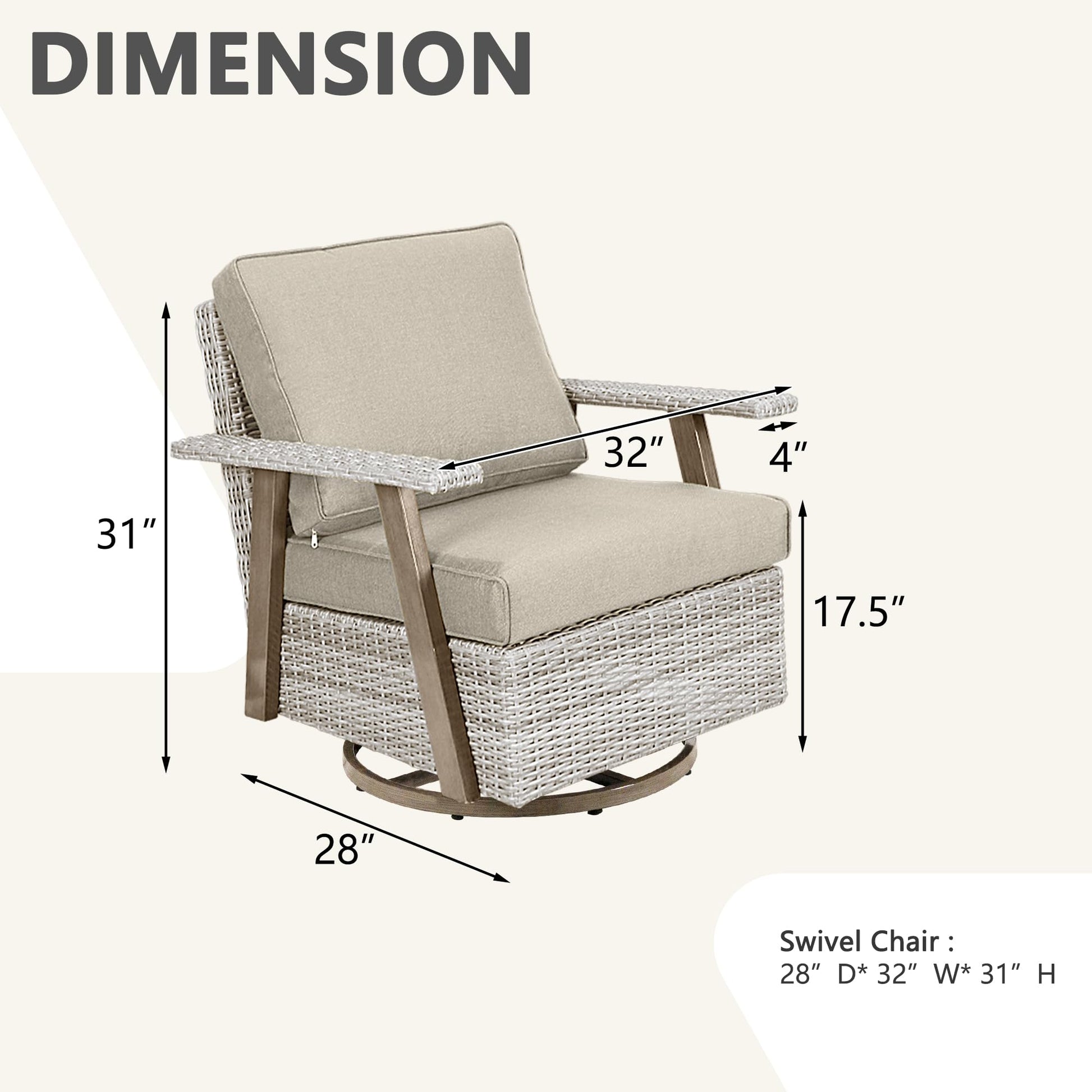 Auzfy 2 Pieces Oversized Outdoor 360° Swivel Rocker Patio Chairs Set, Outdoor Swivel Rocking Glider Chairs Set of 2, PE Wicker Rattan Outdoor Patio Swivel Rocking Furniture Set, Grey - WoodArtSupply