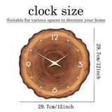 XNM MDF Wood Wall Clock for Living Room Decor - Rustic Wall Clocks Battery Operated 12 Inch - Brown Annual Ring Wall Clock Non Ticking (No Solid Wood) XNM