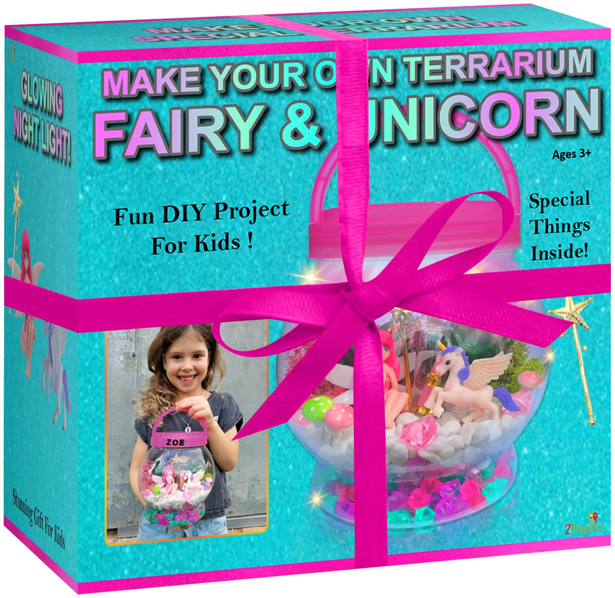 2Pepers STEM for Girls, Fairy & Unicorn Nightlight Present for Girls Age 3 4 5 6 7 8 9 10 Years Old, Kids Terrarium Arts & Crafts, Easter Birthday Fairy Gift & Unicorn Toy STEM Kit Project 2Pepers