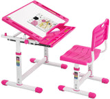 FDW Kids Desk Children Writing Student Desk Drafting Table Height Adjustable Study Table and Chair with Drawers Storage，Pink FDW