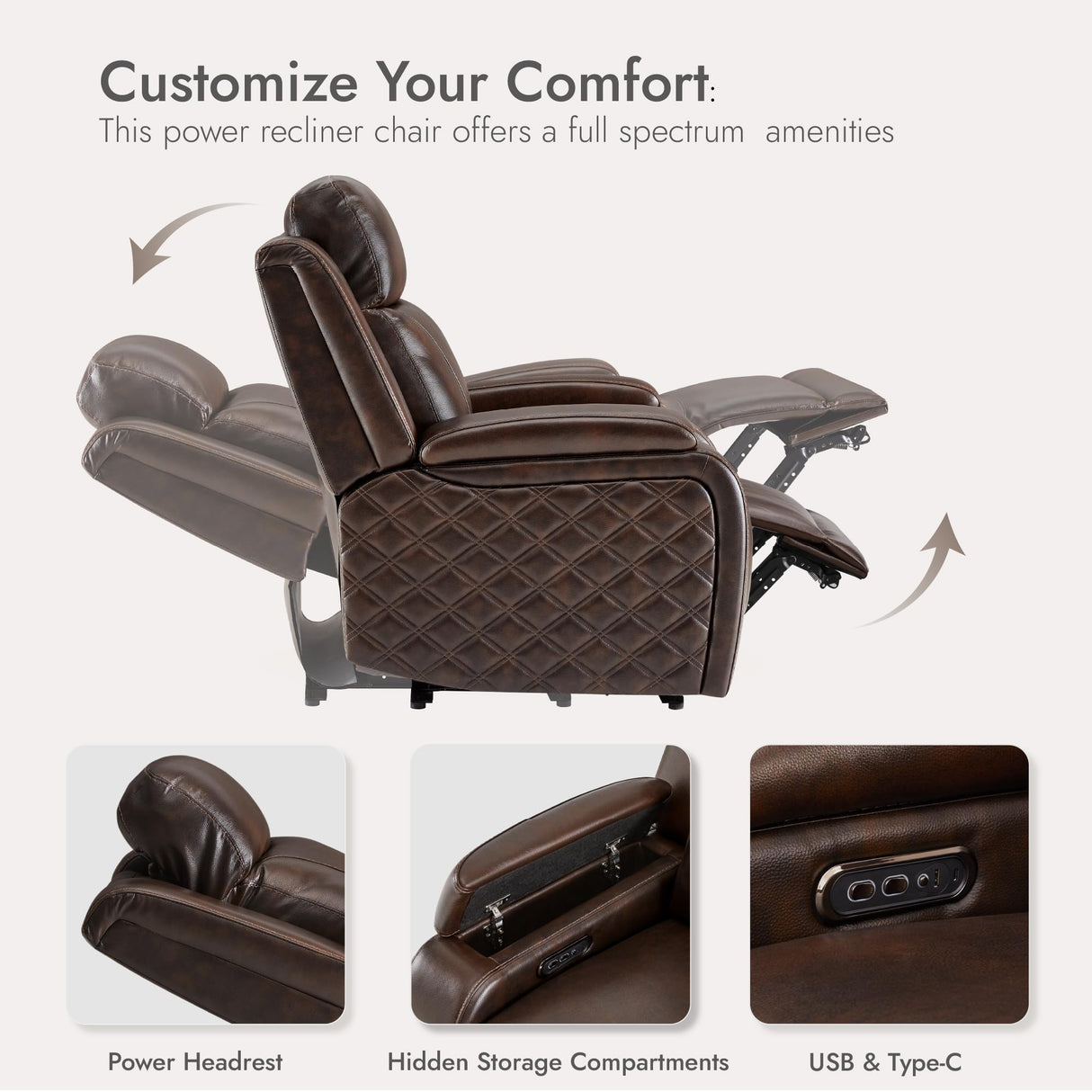 Watson & Whitely Genuine Leather Power Recliner Chairs for Adults, Zero Gravity Recliner with Power Headrest & Hidden Storage, Electric Reclining Sofa Chair for Living Room, Home Office, Dark Brown Watson & Whitely