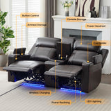 P.H.Furn Power Loveseat Recliner Sofa, Home Theater Seating with Adjustable Headrest, Blue LED Lighting, Reclining Loveseat, Storage, Cup Holder, USB, Charging P.H.Furn