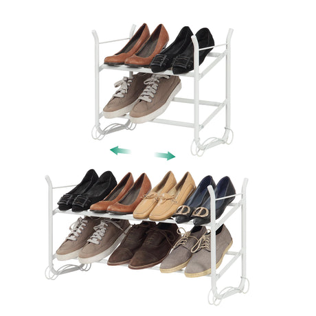 SunnyPoint Expandable & Stackable 2-Tier Shoe Rack – Adjustable Shoe Organizer for Entryway, Closet or Bedroom, Holds 4 to 8 Pairs, Space-Saving Metal Shoe Storage Shelf (17.5"–31.49" W) (WHT, 2 Tier) SunnyPoint