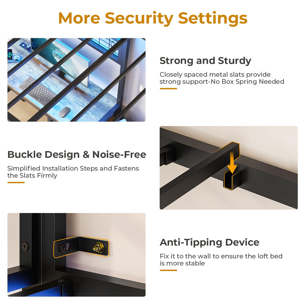 DICTAC Bunk Bed Twin Over Twin Size with Desk and Charging Station L-Shaped Metal Bunk Bed with Led Lights & Storage Shelves and Drawers Twin Size Loft Bed for Teen,Safety Guardrail and Ladder,Black DICTAC