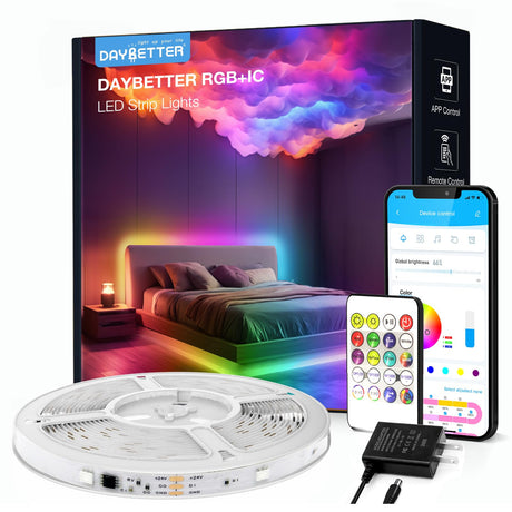 DAYBETTER Smart IC LED Strip Lights, BGRIC LED Lights for Bedroom, DIY Multiple Colors on One Line, App Control Color Changing Strip Lighting Music Sync Home Decor 16.4 ft DAYBETTER