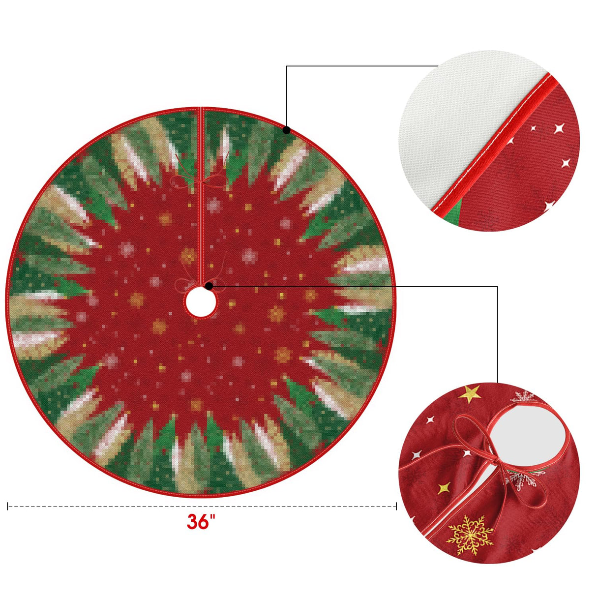 AVOIN colorlife Christmas Star Snowflake Red Christmas Tree Skirt 36 Inch, Fir Pine Spruce Winter Holiday Tree Mat Decoration AVOIN colorlife