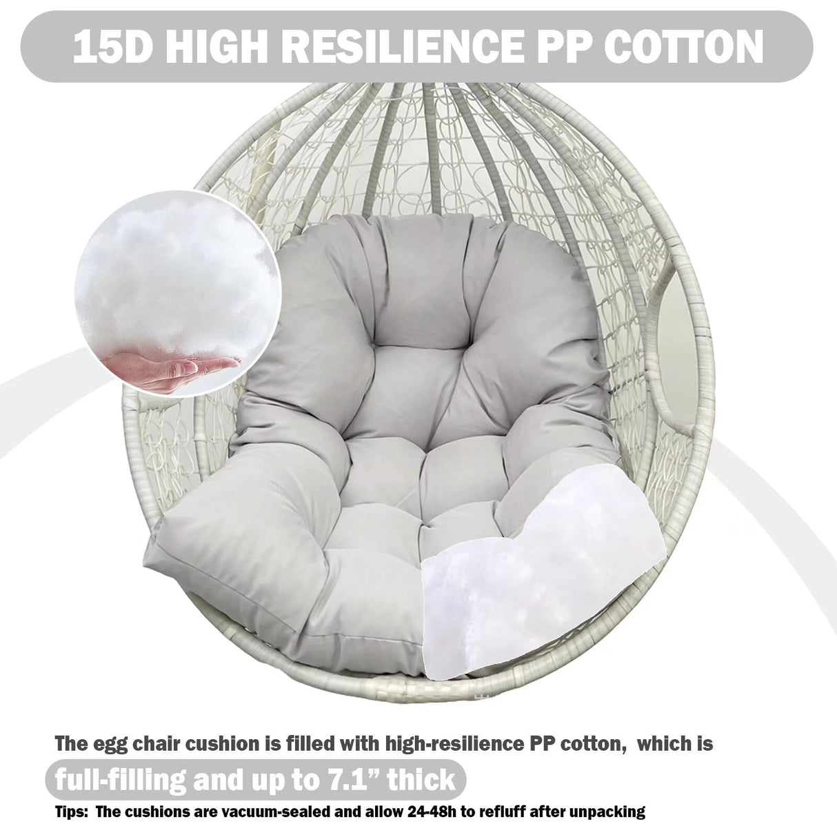 MQK Thick Egg Chair Cushion Replacement, Button Tufted Outdoor Swing Chair Cushion with High Elasticity PP Cotton and Skin-Friendly Fabric, Hanging Cushion for Patio Porch Furniture (Only Cushion) MQK