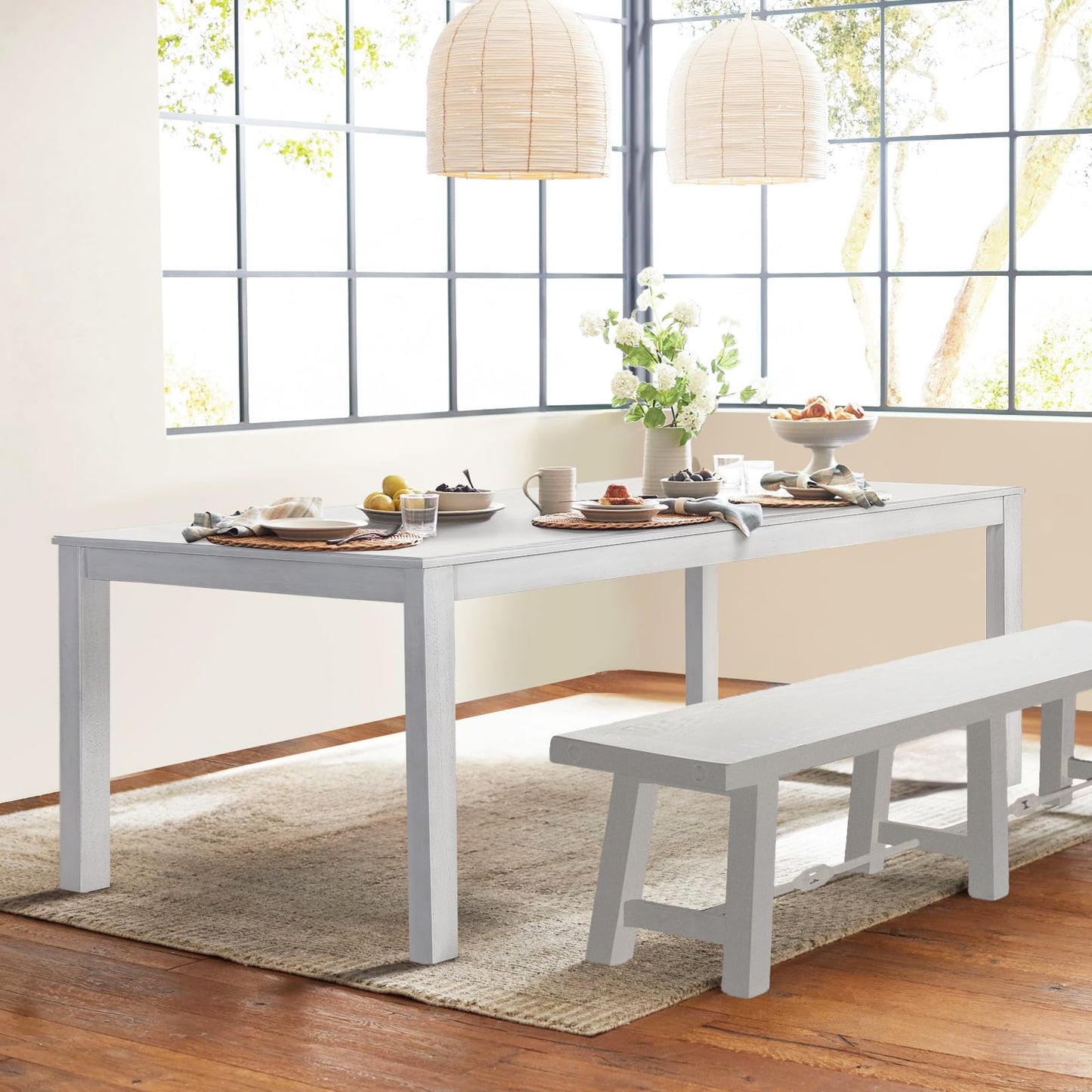 COLAMY Wood Dining Table for 4 6 People, Rectangle Wooden Kitchen Table with Square Legs, Farmhouse Dinner Table for Dining Room, Office, White - WoodArtSupply