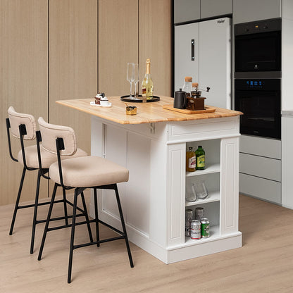 LOKO White Kitchen Island with Drop Leaf, Storage Cabinet, Adjustable Shelves & Drawers - WoodArtSupply