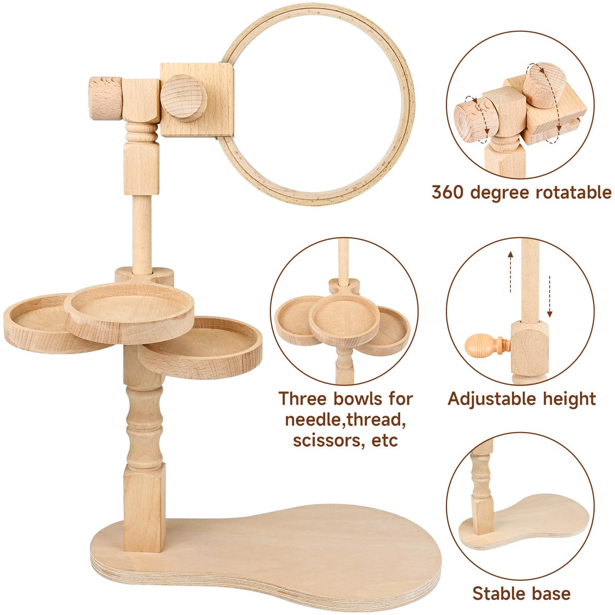 embhand Embroidery Hoop Stand Adjustable - Rotated Embroidery Frame Stand with 6'' 8'' Embroidery Hoops and 3pcs Bowls for Needlework Supplies, Embroidery Hoop Holder, Embroidery Stands for Hand Work embhand