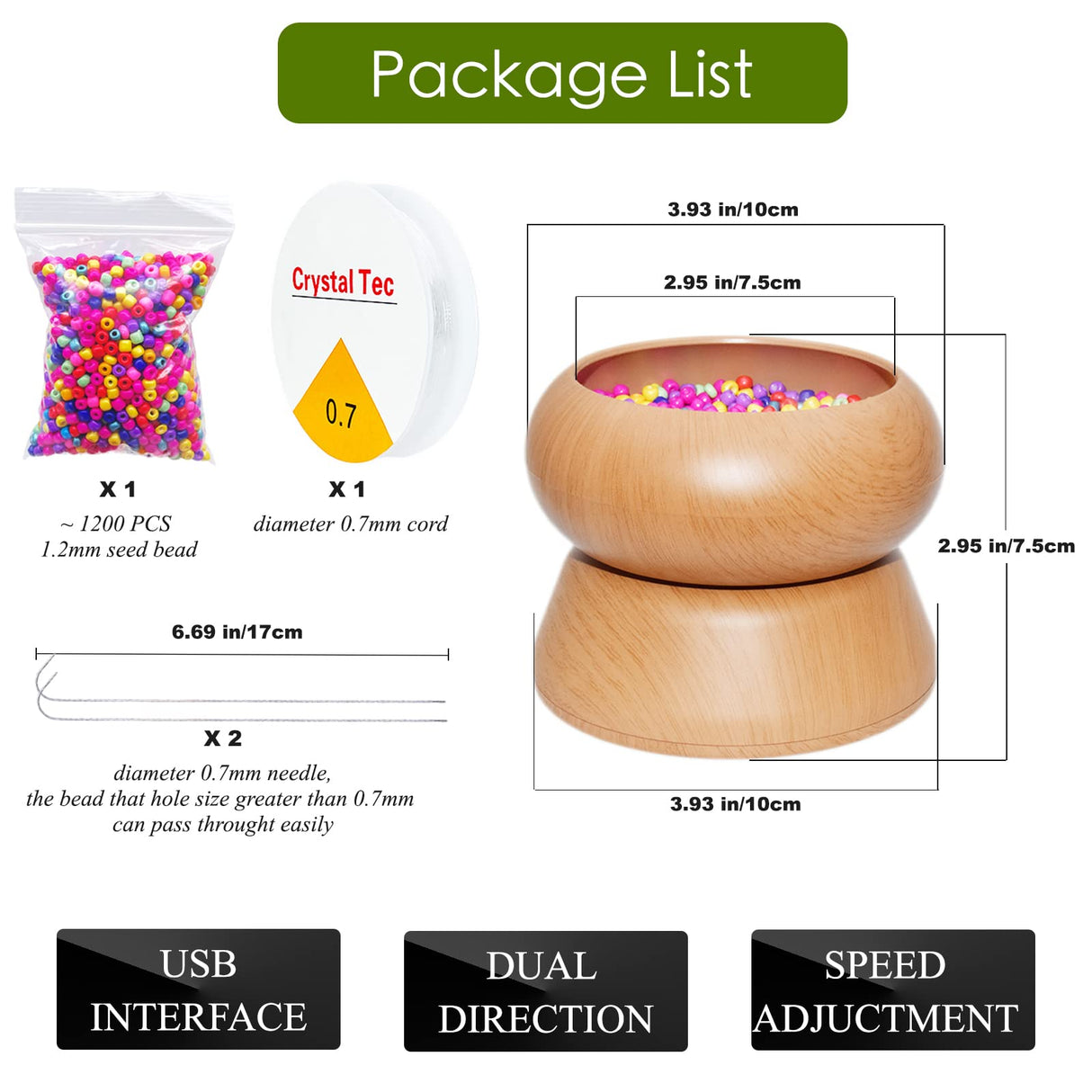 Xmada Electric Bead Spinner - Clay Bead Spinner with 2PC Beading Needles and Seed Beads, Waist Beads Kit, Bead Spinner for Jewelry Making, Electric | Speed Adjustment Bead Spinner Kit (Original) Xmada