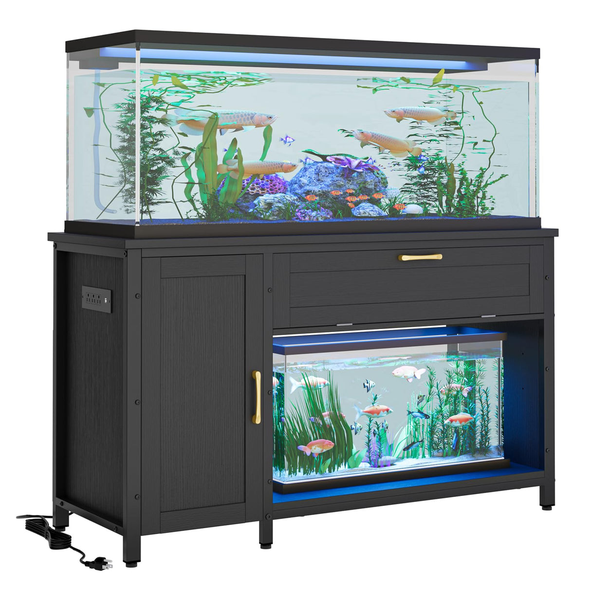 Bestier 55-75 Gallon Fish Tank Stand with Power Outlet & LED Light, 49"x19" Heavy-Duty Metal Aquarium Stand with Cabinet & Drawer for Accessories Storage, Suit for Reptile/Turtle Terrarium Bestier
