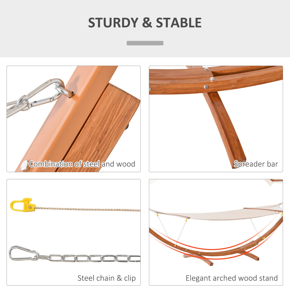 Outsunny Outdoor Hammock with Stand & Accessories, Heavy Duty Wooden Frame, Extra Large Sun Shade Canopy, Indoor Outside Boho Style Nap Bed, Natural Cotton, White Outsunny