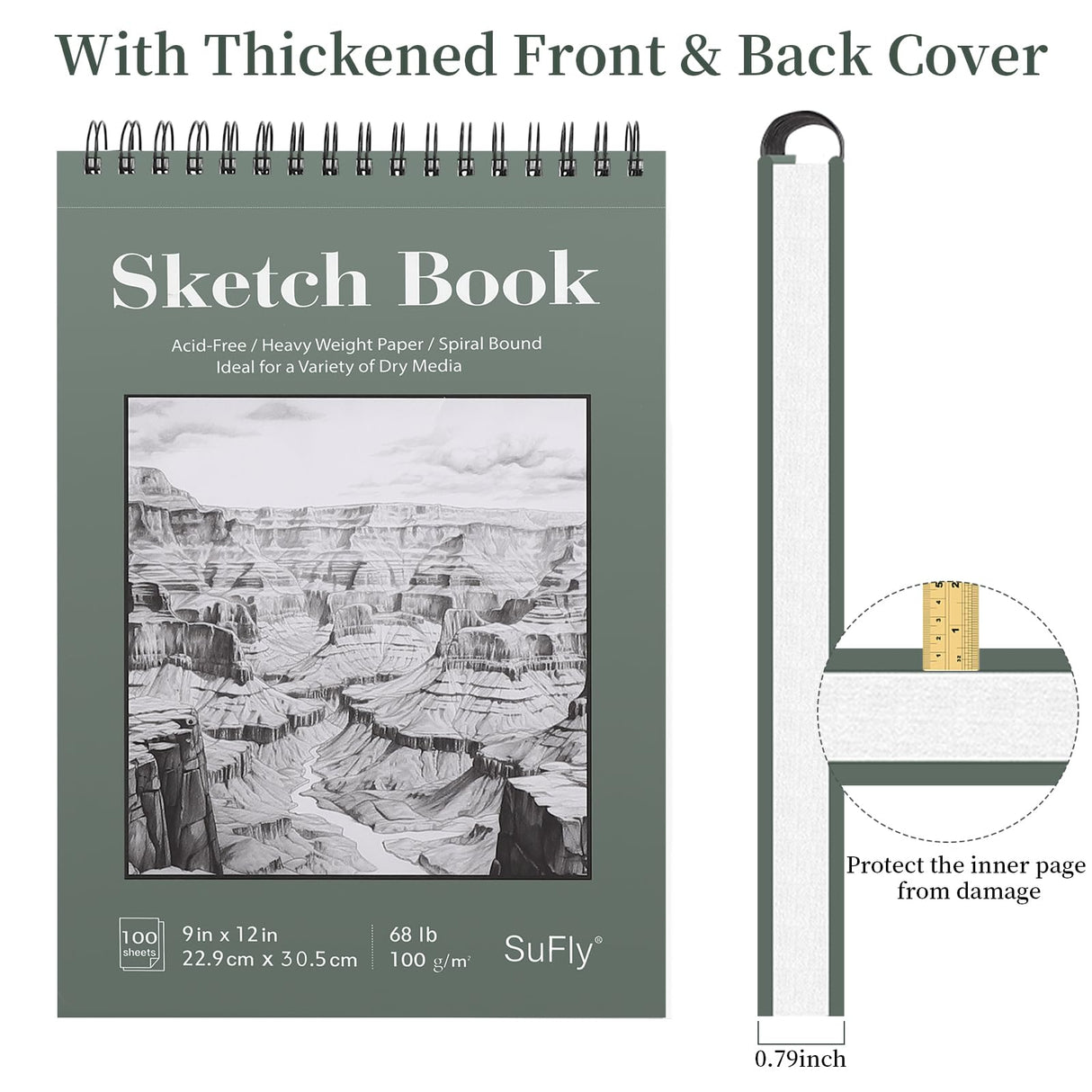 SuFly Sketch Book 9x12, Drawing Paper Pad,100 Sheets, Top Spiral Sketch Pad, 68lb/100gsm Sketchbook for Kids, Art Supplies for Adults, White. SuFly