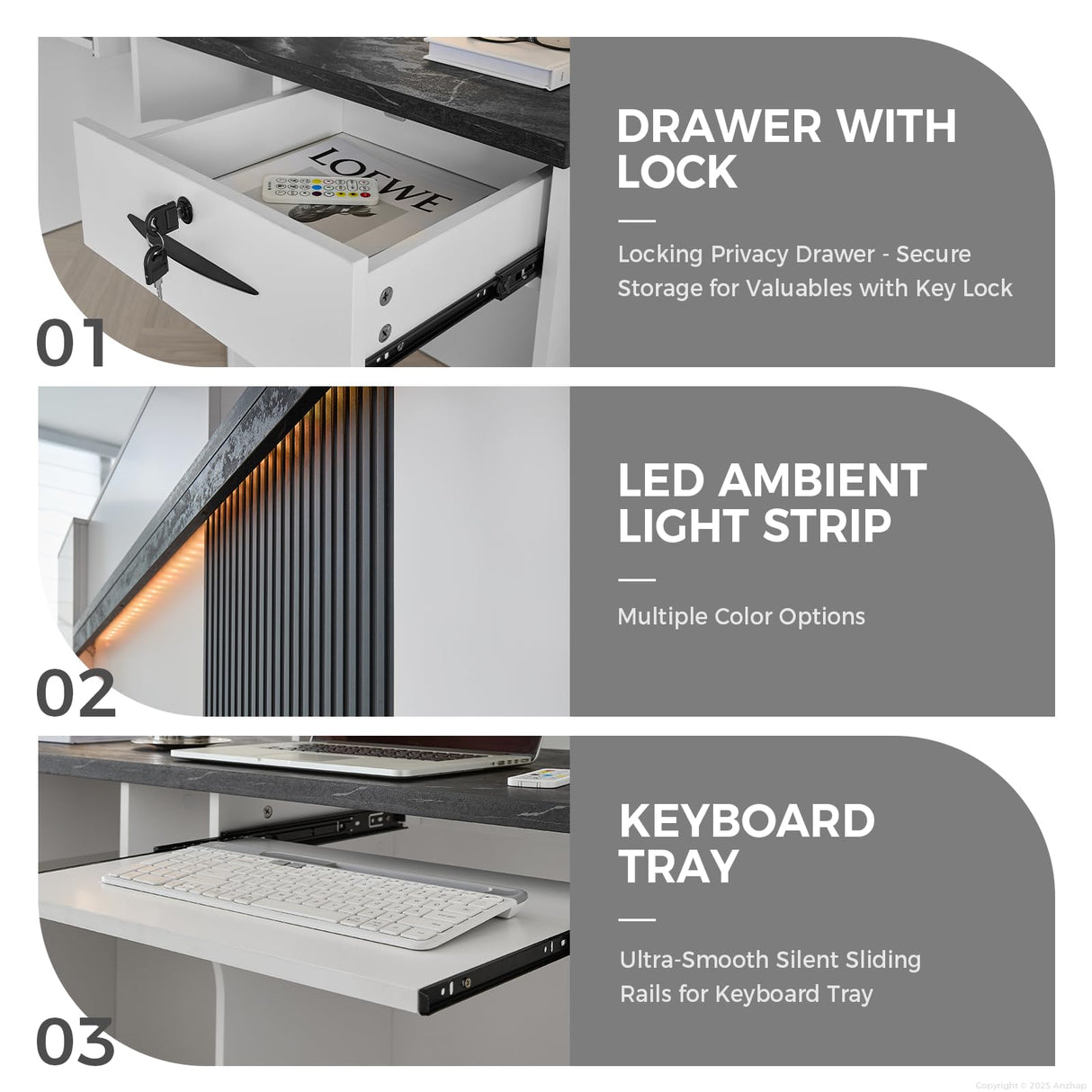 Anzhap L-Shaped Standing Reception Desk with LED Lights, Front Desk Reception Counter with Drawer, Open Storage Cabinets for Office, Salon, Lobby (Maple + White/Right, 71" L * 24" W * 39" H) Anzhap