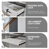 Anzhap L-Shaped Standing Reception Desk with LED Lights, Front Desk Reception Counter with Drawer, Open Storage Cabinets for Office, Salon, Lobby (Maple + White/Right, 71" L * 24" W * 39" H) Anzhap