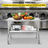 VEVOR Commercial Worktable Workstation 48 x 24 Inch Folding Commercial Prep Table, Heavy-duty Stainless Steel Folding Table with 772 lbs Load, Kitchen Work Table, Silver Stainless Steel Kitchen Island VEVOR
