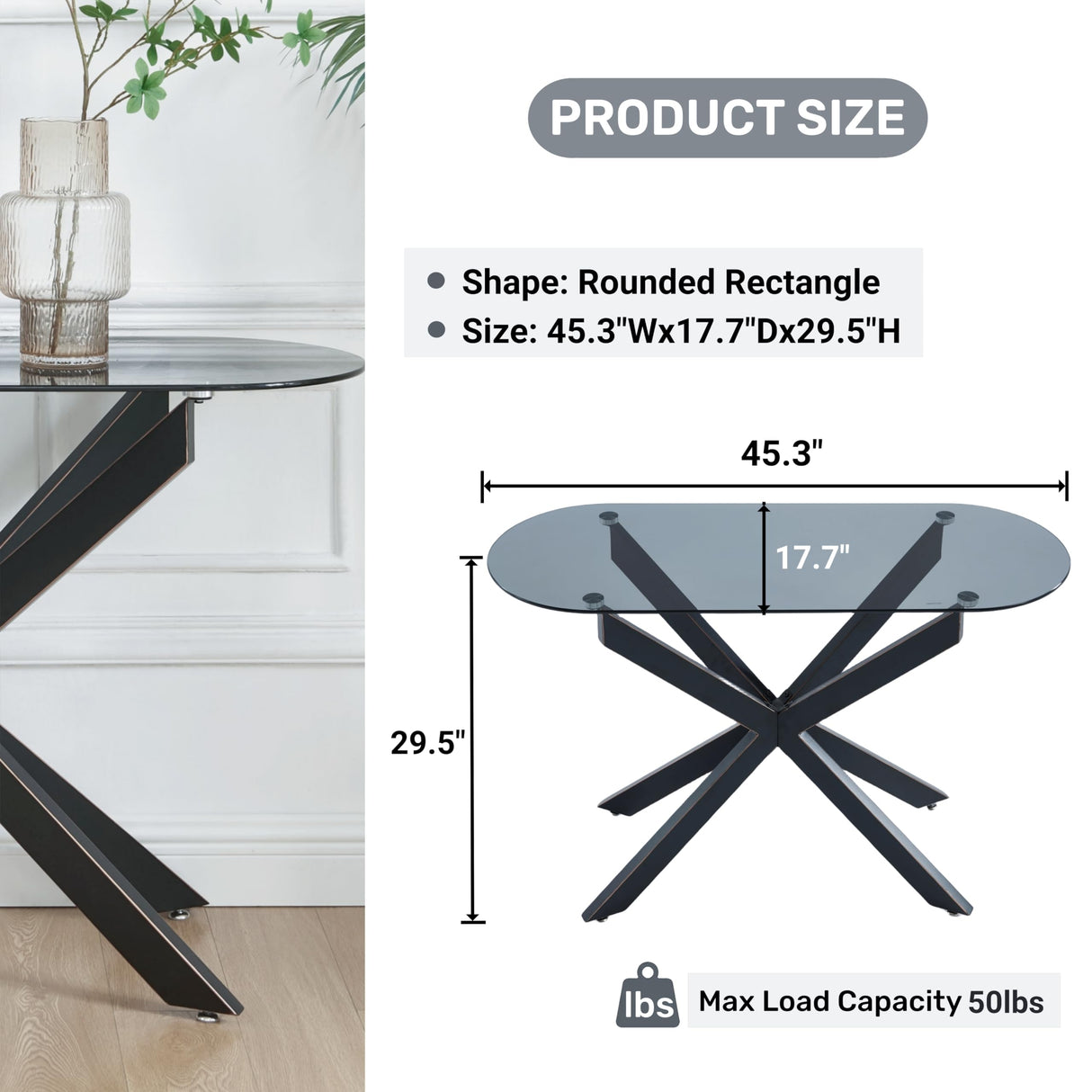 Modern Glass Oval Console Table, Entryway Hallway Narrow Sofa Table, Entrance for Entryway, Living Room, Foyer, Hallway, Office， 45" Lx18 Wx30 H Black Edwin's Choice