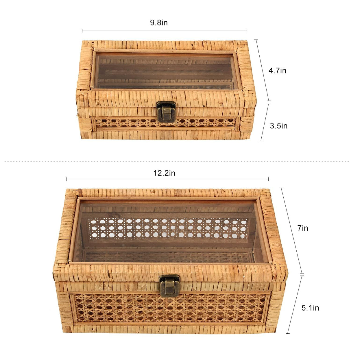 HUAXIN CRAFT H Rattan Decorative Box with Lid, Rectangular Woven with Glass for Display, Set of 2 Wicker for Decor HUAXIN CRAFT H