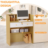 OmySalon Reception Desk with Counter, Small Front Desk w/Lockable Drawer, Wooden Modern Reception Table for Salon Lobby Office Home (Original Wood, 32) OmySalon