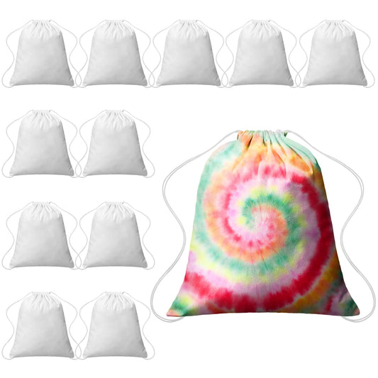 Saintrygo 12 Pieces Christmas Santa Sacks Drawstring Sublimation Santa Sack Blanks Tie Dye Cotton Drawstring Bags Drawstring Tote Backpack Items to Tie Dye DIY Birthday Party Favor Bags (White)