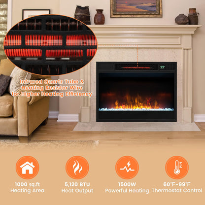 COSTWAY Electric Fireplace Inserts 23-inch Wide, 1500W Recessed Fireplace Insert with Remote Control, 6 Flame Colors, 5 Brightness, 8H Timer, Overheat Protection, Infrared Fireplace Heater for Indoor