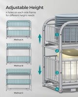 SONGMICS 2-Tier Pull Out Cabinet Organizers, Under Sink Organizer, Bathroom Organizer and Storage, Sliding Basket Drawers, Stackable for Kitchen, Bathroom, Metallic Silver UKCS017E01 SONGMICS