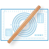 Wood French Rolling Pin for Baking, QUELLANCE Wooden Dough Roller with Silicone Baking Mat, Beech Wood Rolling Pins for Baking Dough, Pizza, Pie, Pastries, Pasta and Cookies,Blue Pastry Mat QUELLANCE