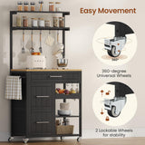 Itaar Kitchen Island with Storage, Rolling Kitchen Island Cart with Shelves and Drawers, Towel Rack, 8 S Hooks, Kitchen Cart on Wheels, for Home, Dining Room, Black Itaar