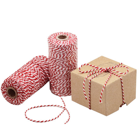 HOKI Cotton Bakers Twine Red & White 100M (328 Feet), Packing String, Durable Rope for Gardening, Decoration, Tying Cake and Pastry Boxes, DIY Crafts & Gift Wrapping, for Art and Craft HOKI
