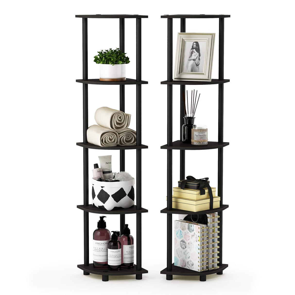 Furinno Turn-N-Tube 5-Tier Corner Multipurpose Display Shelves, Set of 2 Furinno