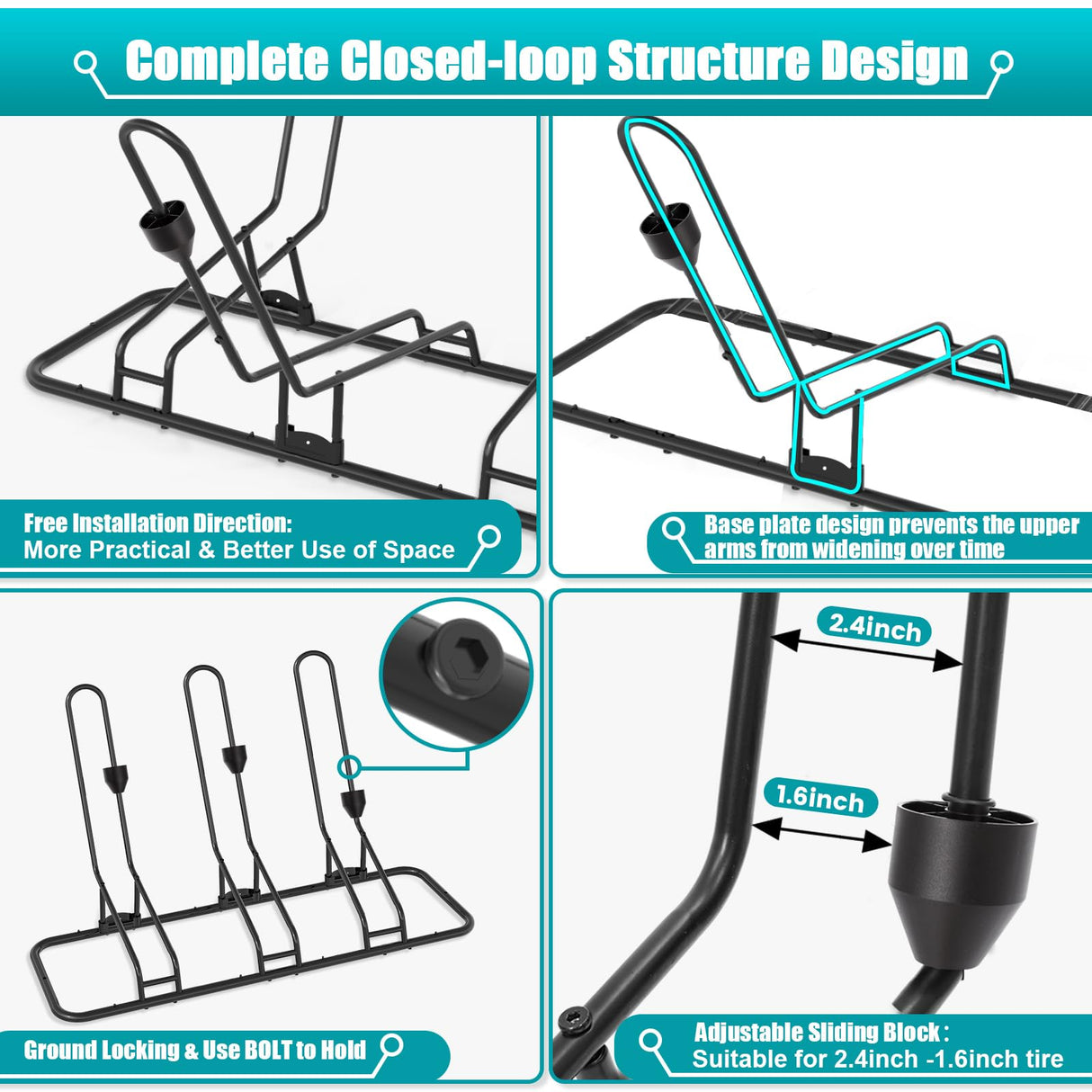 Kinghouse Floor Bike Rack for 3 Bikes, Bike Stand, Protects Disc Brake & Derailleur, Bike Rack for Indoor Outdoor Garage, Fits Road/Kids/MTB Bicycles with 12"-29" Tires Kinghouse