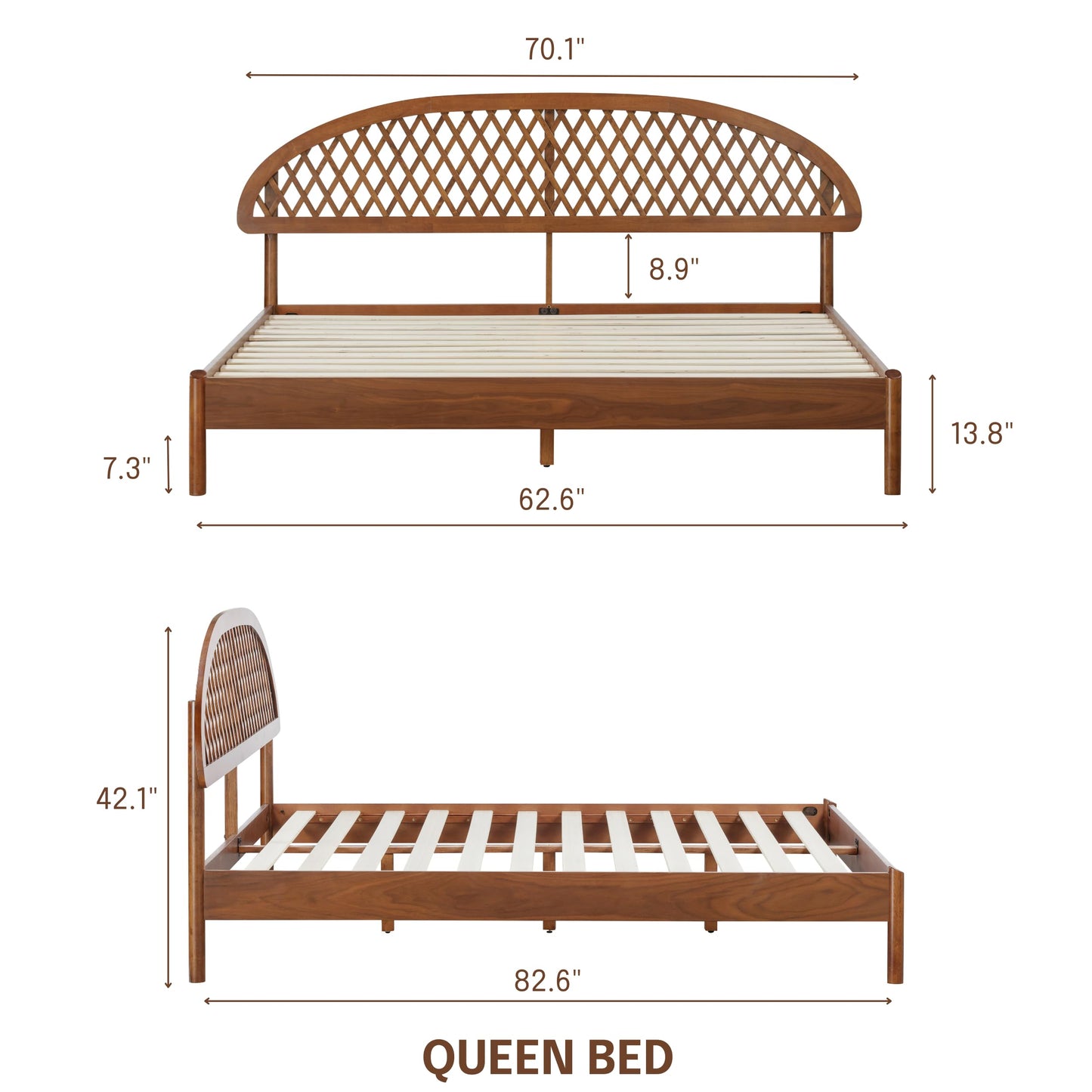 NTC Gem Dark Walnut Wooden Bed Frame with Headboard – Effortless Assembly & Silent Slats, Queen Size - WoodArtSupply