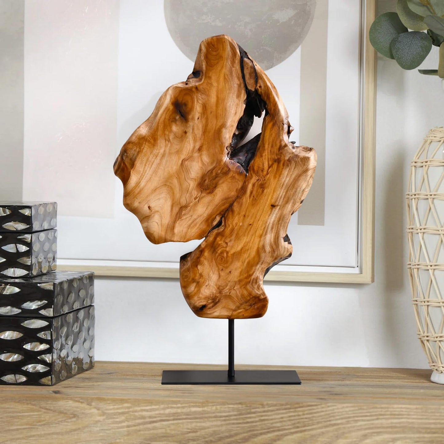 WELLAND Irregular Cedar Wood Root Sculpture Decoration, Natural Edge Tabletop Statues, Handmade Ornaments Décor for Home Office