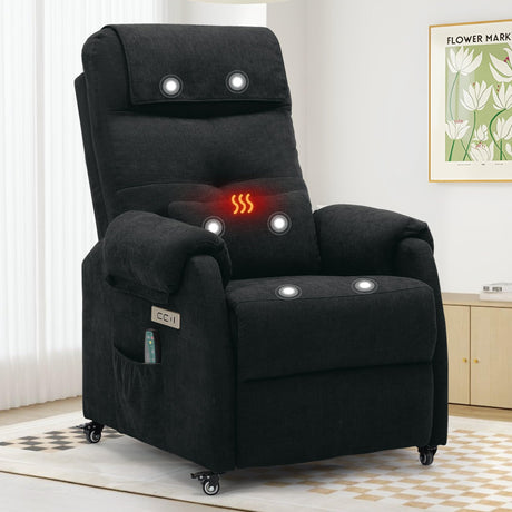 Korser Power Recliner Chair for Adults, Recliner for Small Spaces with Rollers, Electric Chair with Massage and Heat, USB and Type-C Charge Port, Fabric Recliner Chair for Living Room, Bedroom Korser