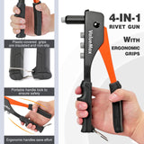 ValueMax 4-in-1 Hand Riveter/Rivet Gun, Pop Rivet Tool Kit with 200 Rivets - 3/32-inch, 1/8-inch, 5/32-inch, 3/16-inch, 4 Interchangeable Nosepieces, Suitable for Metal ValueMax