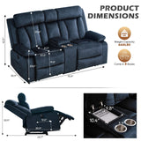 Consofa Power Reclining Loveseat with Console, Power Loveseat Recliner Sofa with Heat and Massage, Wall Hugger Loveseat Recliner with Dual Ports, Cup Holders for Living Room, RV Sofa (Blue, Loveseat) Consofa