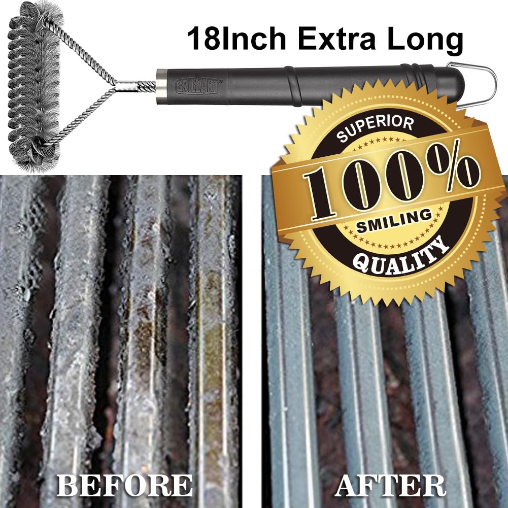 GRILLART Grill Brush [Helix + Wire] Combined BBQ Brush - Safe & Efficient Grill Cleaning Brush - 18" Grill Cleaner Brush Scrubber for Gas/Porcelain/Charbroil Grates – BBQ Accessories Gifts for Men/Dad GRILLART